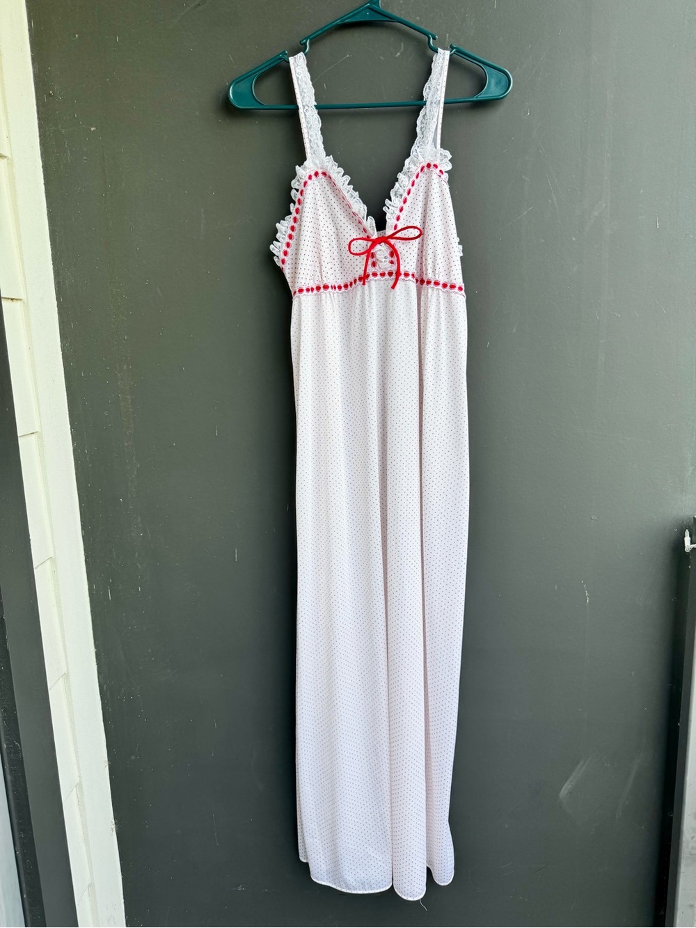 Vintage 70s red and white polka dot nylon nightgown